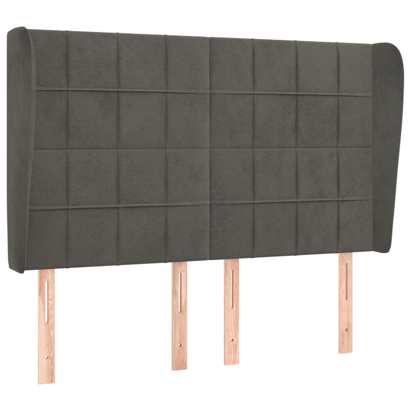 vidaXL sötétszürke bársony fejtámla szárnyakkal 147 x 23 x 118/128 cm