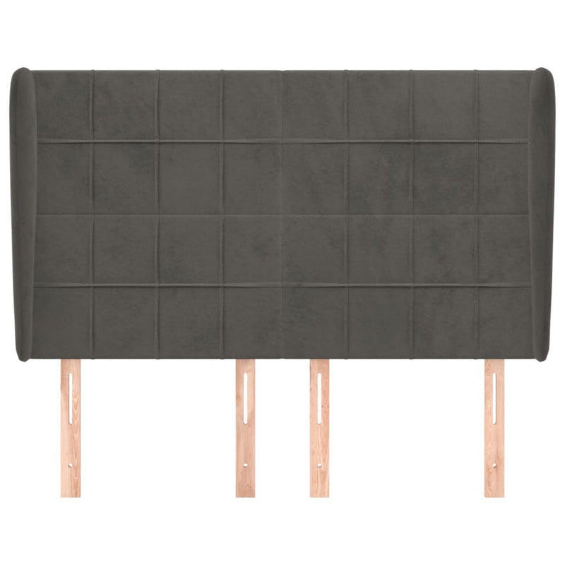 vidaXL sötétszürke bársony fejtámla szárnyakkal 147 x 23 x 118/128 cm