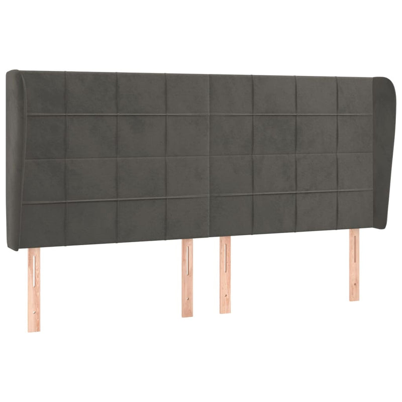 vidaXL sötétszürke bársony fejtámla szárnyakkal 163 x 23 x 118/128 cm