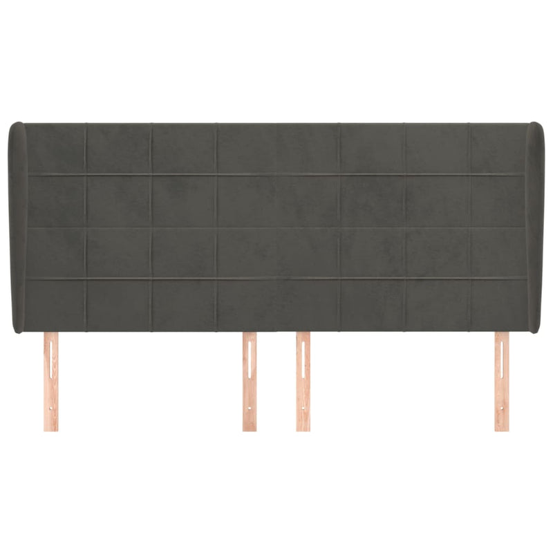 vidaXL sötétszürke bársony fejtámla szárnyakkal 163 x 23 x 118/128 cm