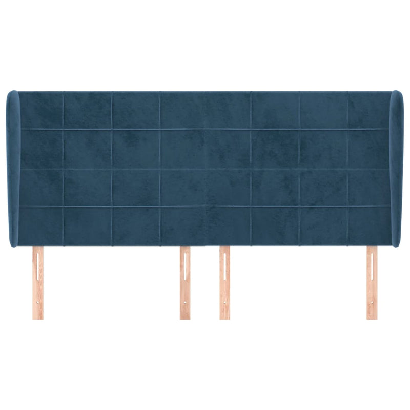 vidaXL sötétkék bársony fejtámla szárnyakkal 163 x 23 x 118/128 cm