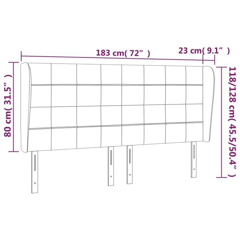 vidaXL sötétszürke bársony fejtámla szárnyakkal 183x23x118/128 cm