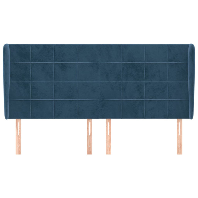 vidaXL sötétkék bársony fejtámla szárnyakkal 183x23x118/128 cm