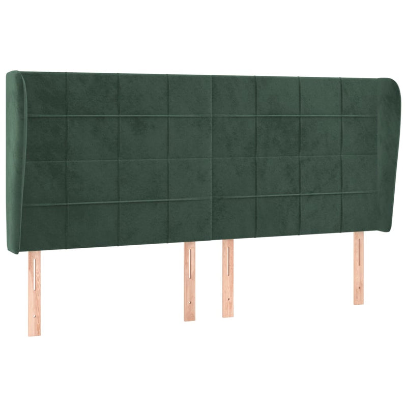 vidaXL sötétzöld bársony fejtámla szárnyakkal203x23x118/128 cm