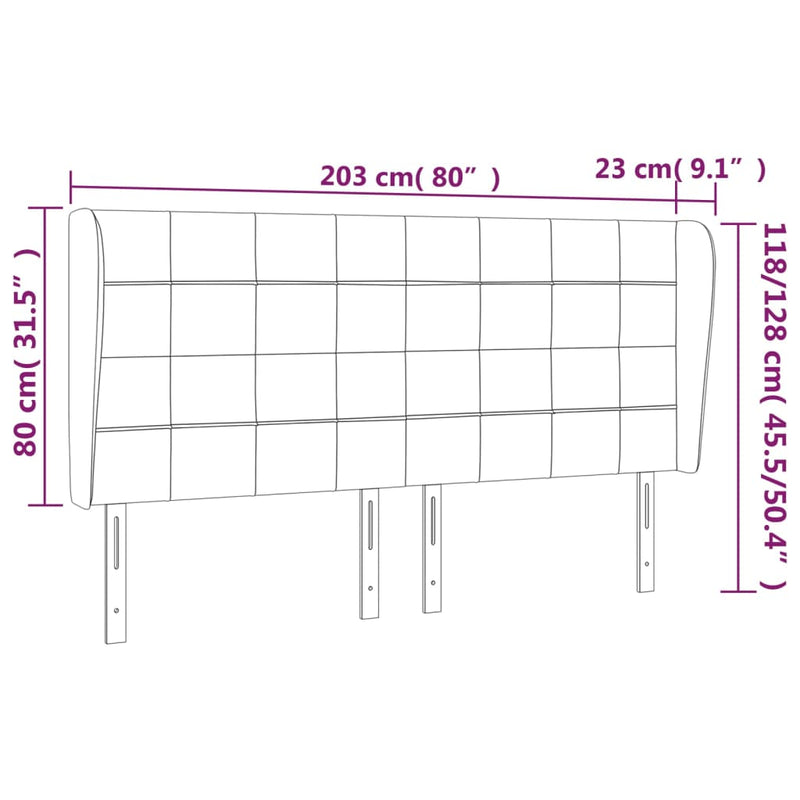 vidaXL sötétkék bársony fejtámla szárnyakkal 203x23x118/128 cm