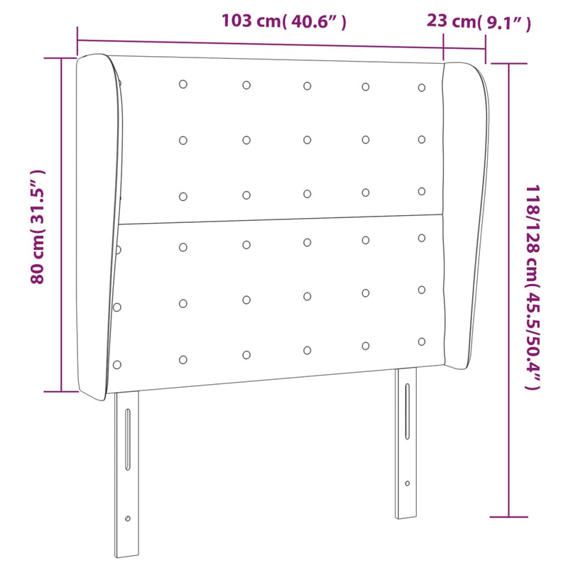vidaXL szürke műbőr fejtámla szárnyakkal 103 x 23 x 118/128 cm