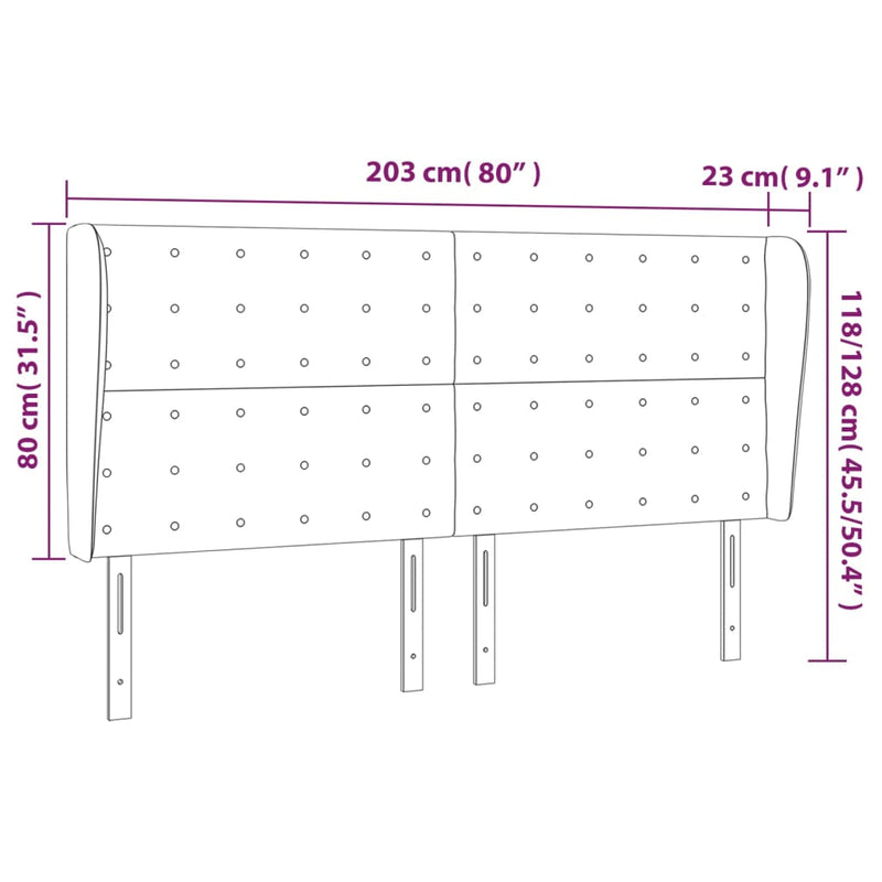 vidaXL szürke műbőr fejtámla szárnyakkal 203x23x118/128 cm
