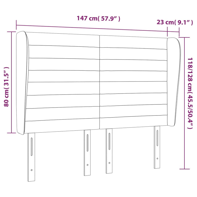 vidaXL sötétbarna szövet fejtámla szárnyakkal 147 x 23 x 118/128 cm