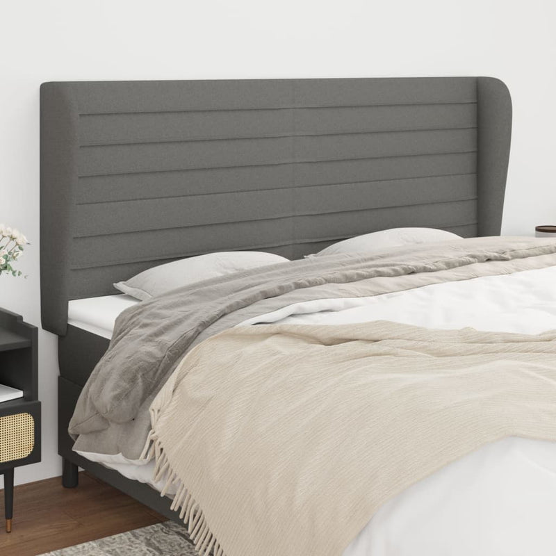 vidaXL sötétszürke szövet fejtámla szárnyakkal 203x23x118/128 cm