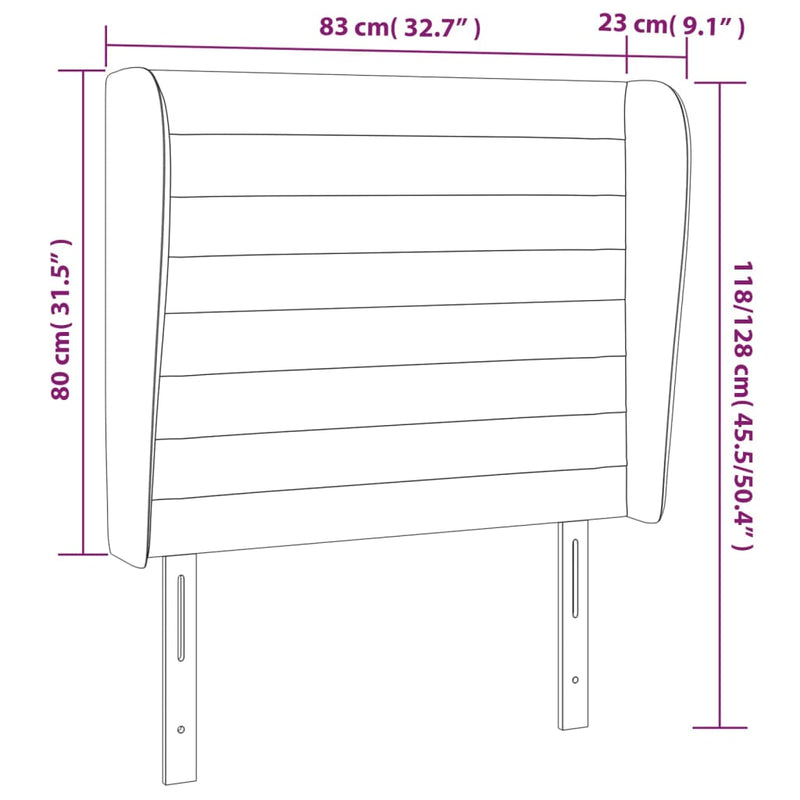 vidaXL fekete bársony fejtámla szárnyakkal 83 x 23 x 118/128 cm