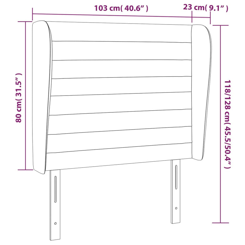 vidaXL sötétkék bársony fejtámla szárnyakkal 103 x 23 x 118/128 cm
