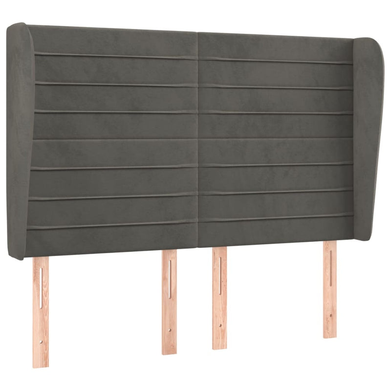 vidaXL sötétszürke bársony fejtámla szárnyakkal 147 x 23 x 118/128 cm