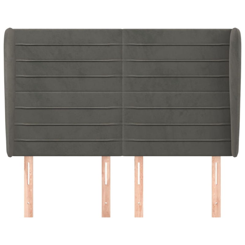 vidaXL sötétszürke bársony fejtámla szárnyakkal 147 x 23 x 118/128 cm