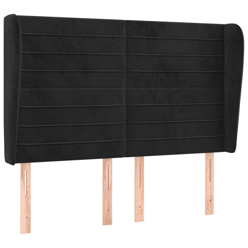 vidaXL fekete bársony fejtámla szárnyakkal 147 x 23 x 118/128 cm
