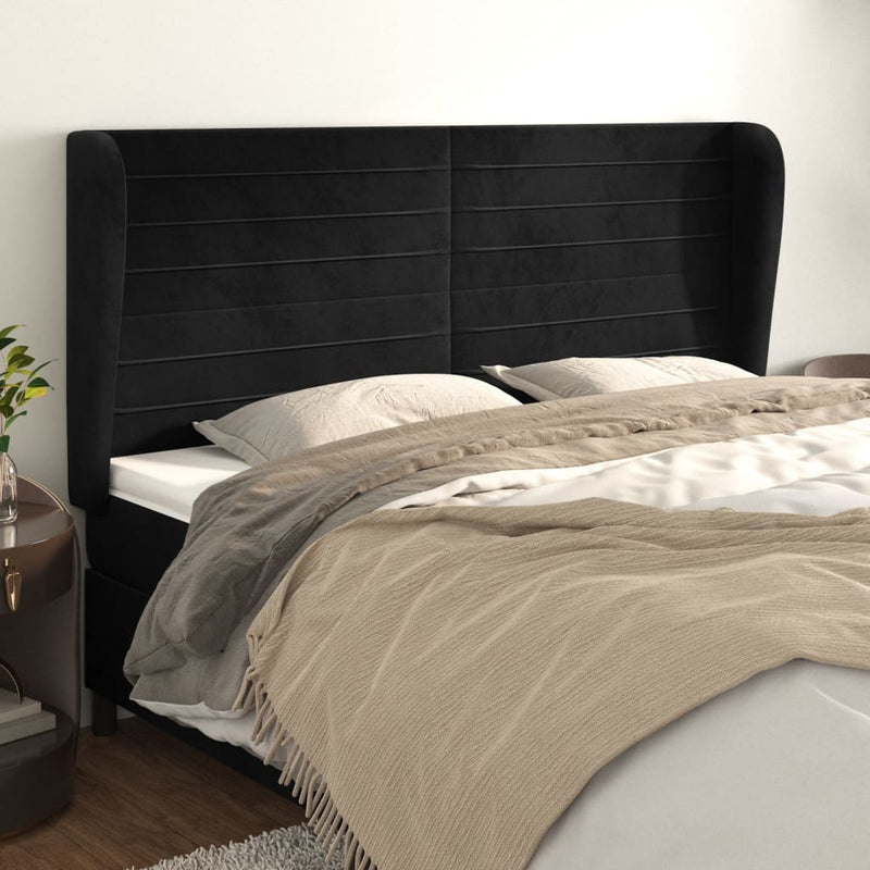vidaXL fekete bársony fejtámla szárnyakkal 183x23x118/128 cm