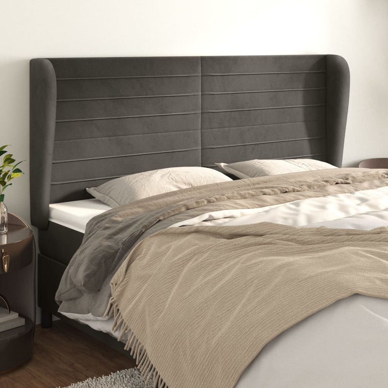 vidaXL sötétszürke bársony fejtámla szárnyakkal 203x23x118/128 cm