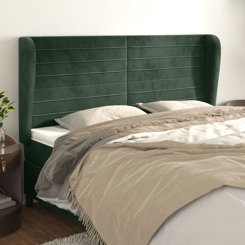 vidaXL sötétzöld bársony fejtámla szárnyakkal203x23x118/128 cm