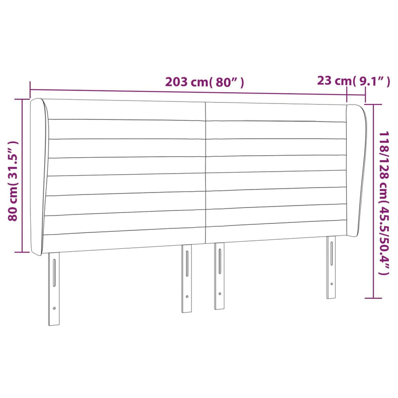 vidaXL sötétkék bársony fejtámla szárnyakkal 203x23x118/128 cm