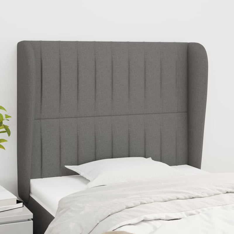 vidaXL sötétszürke szövet fejtámla szárnyakkal 83 x 23 x 118/128 cm