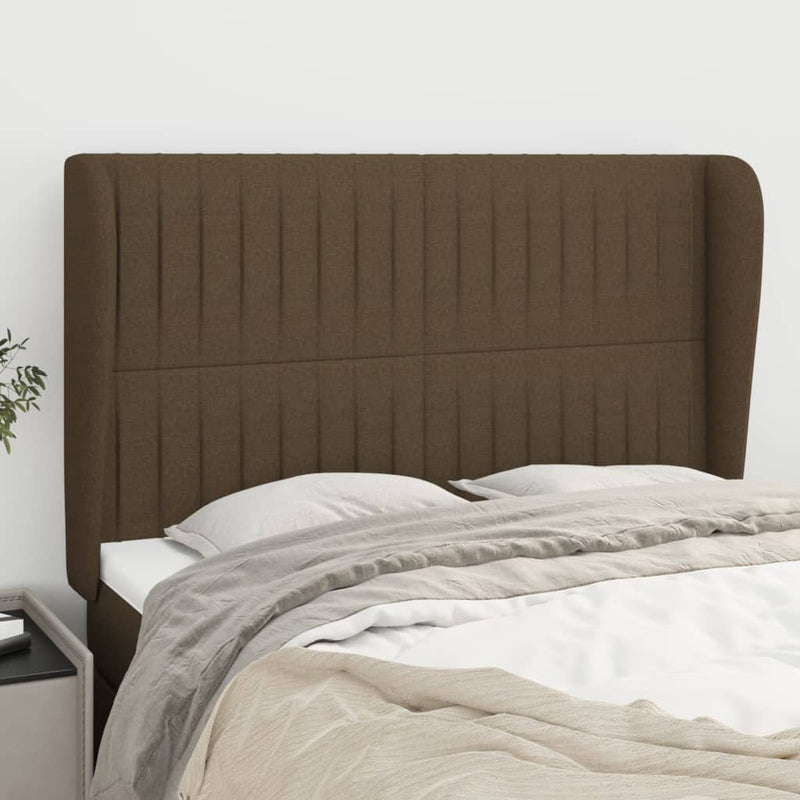 vidaXL sötétbarna szövet fejtámla szárnyakkal 147 x 23 x 118/128 cm