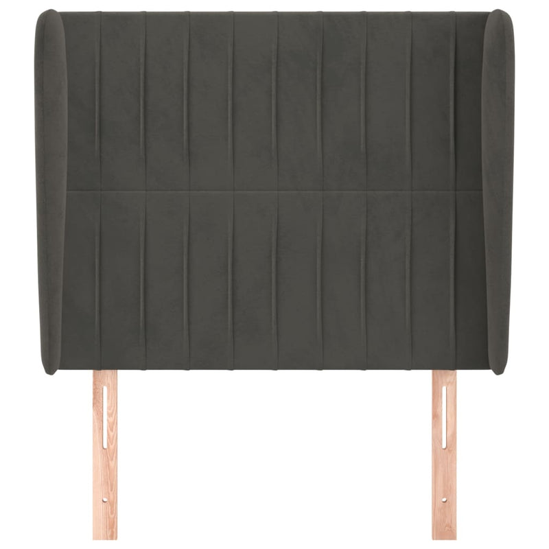 vidaXL sötétszürke bársony fejtámla szárnyakkal 83 x 23 x 118/128 cm
