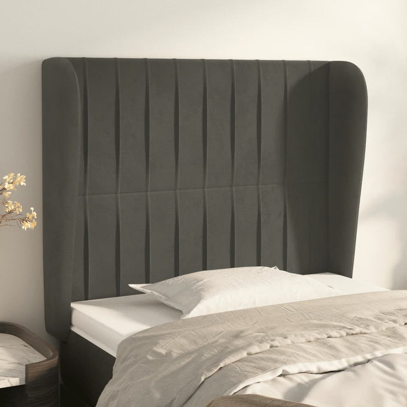 vidaXL sötétszürke bársony fejtámla szárnyakkal 83 x 23 x 118/128 cm