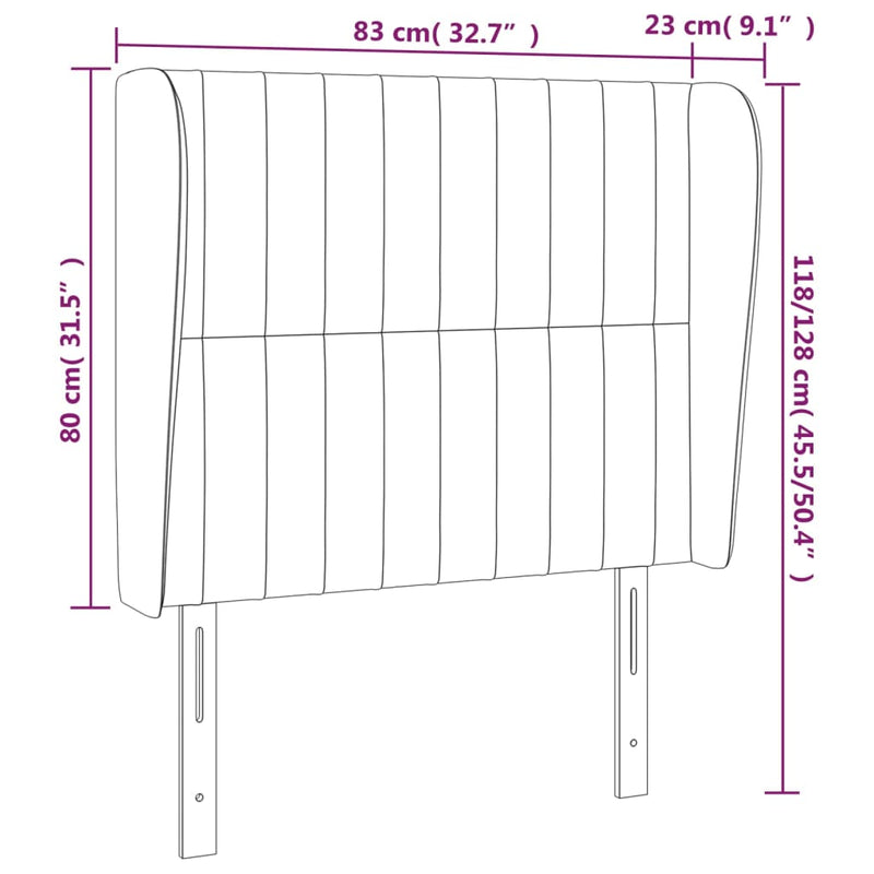 vidaXL fekete bársony fejtámla szárnyakkal 83 x 23 x 118/128 cm