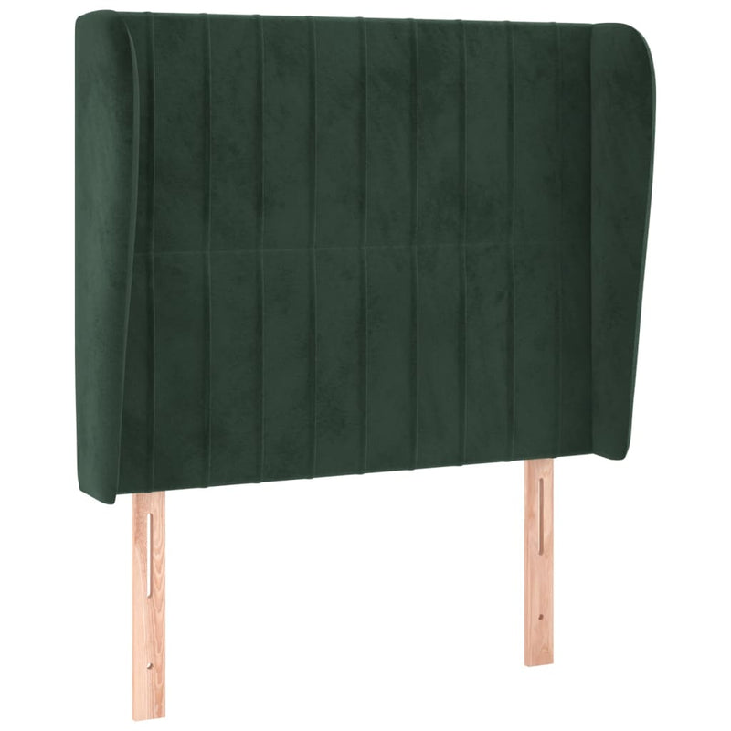 vidaXL sötétzöld bársony fejtámla szárnyakkal 93 x 23 x 118/128 cm