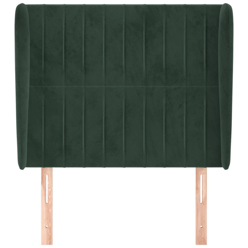 vidaXL sötétzöld bársony fejtámla szárnyakkal 93 x 23 x 118/128 cm
