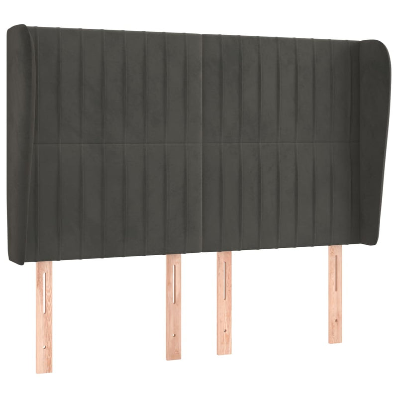 vidaXL sötétszürke bársony fejtámla szárnyakkal 147 x 23 x 118/128 cm