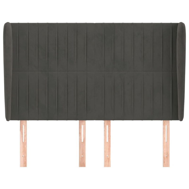 vidaXL sötétszürke bársony fejtámla szárnyakkal 147 x 23 x 118/128 cm