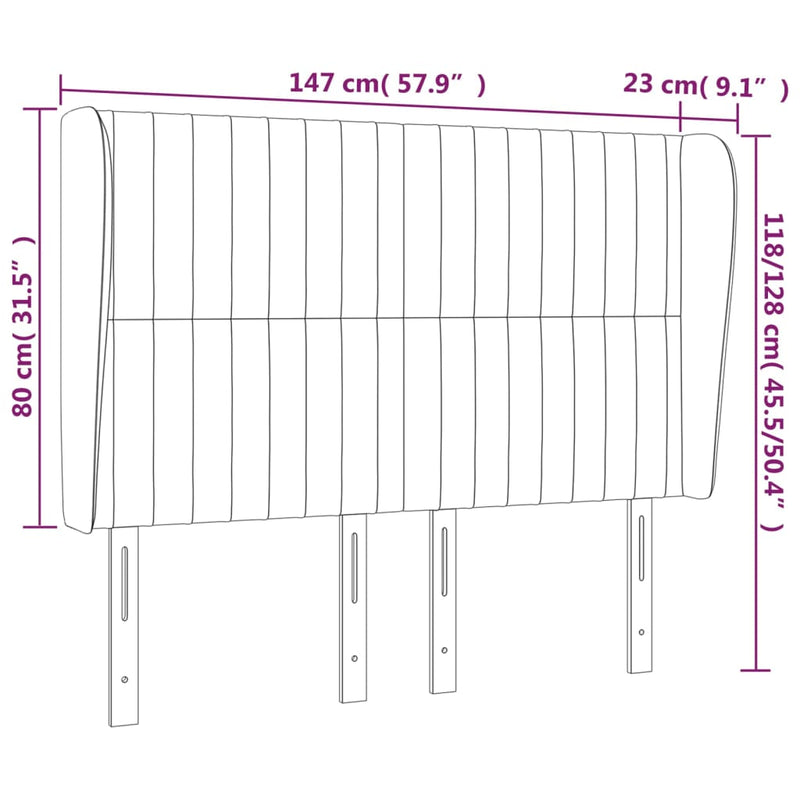 vidaXL sötétszürke bársony fejtámla szárnyakkal 147 x 23 x 118/128 cm