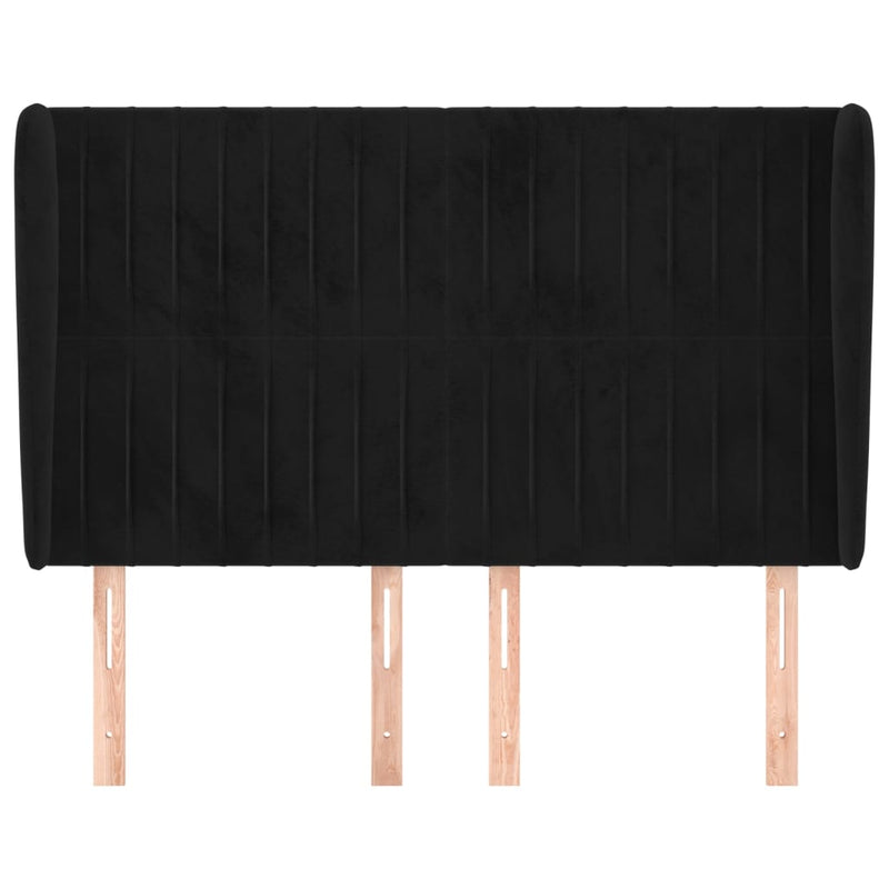vidaXL fekete bársony fejtámla szárnyakkal 147 x 23 x 118/128 cm