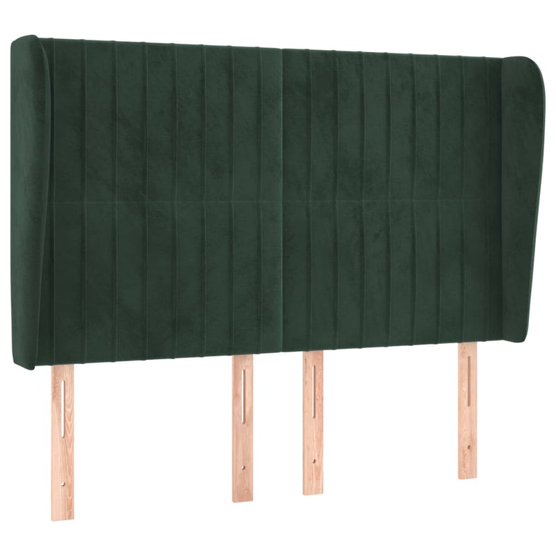 vidaXL sötétzöld bársony fejtámla szárnyakkal 147 x 23 x 118/128 cm