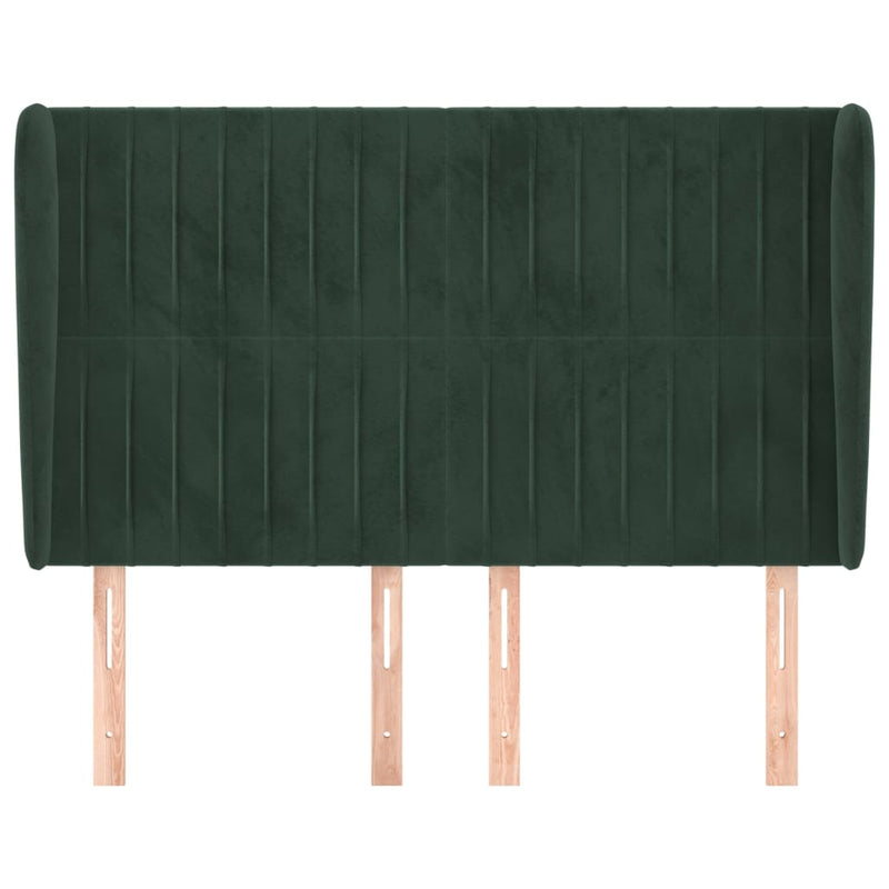vidaXL sötétzöld bársony fejtámla szárnyakkal 147 x 23 x 118/128 cm