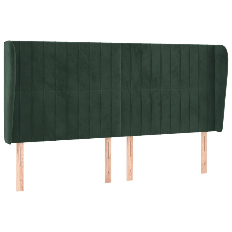 vidaXL sötétzöld bársony fejtámla szárnyakkal 163 x 23 x 118/128 cm