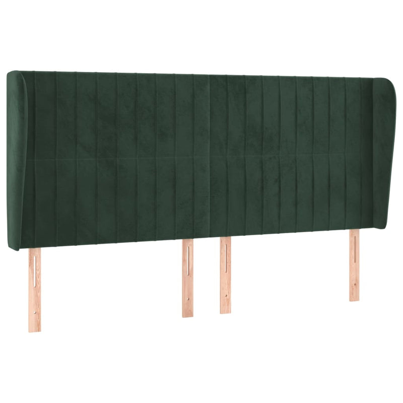 vidaXL sötétzöld bársony fejtámla szárnyakkal 183x23x118/128 cm