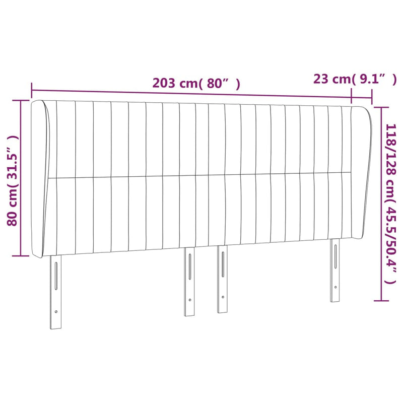 vidaXL sötétszürke bársony fejtámla szárnyakkal 203x23x118/128 cm