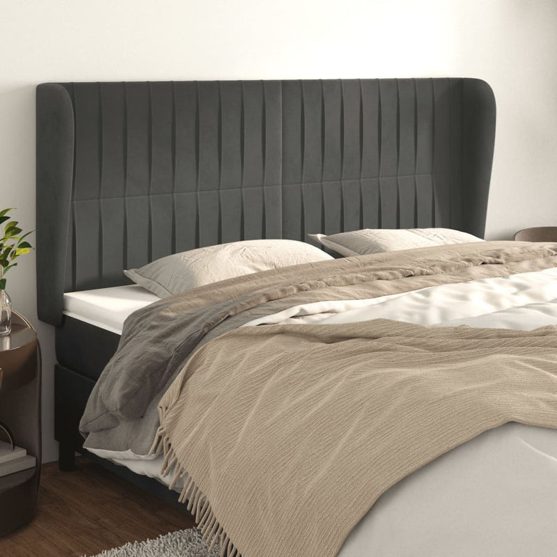 vidaXL sötétszürke bársony fejtámla szárnyakkal 203x23x118/128 cm