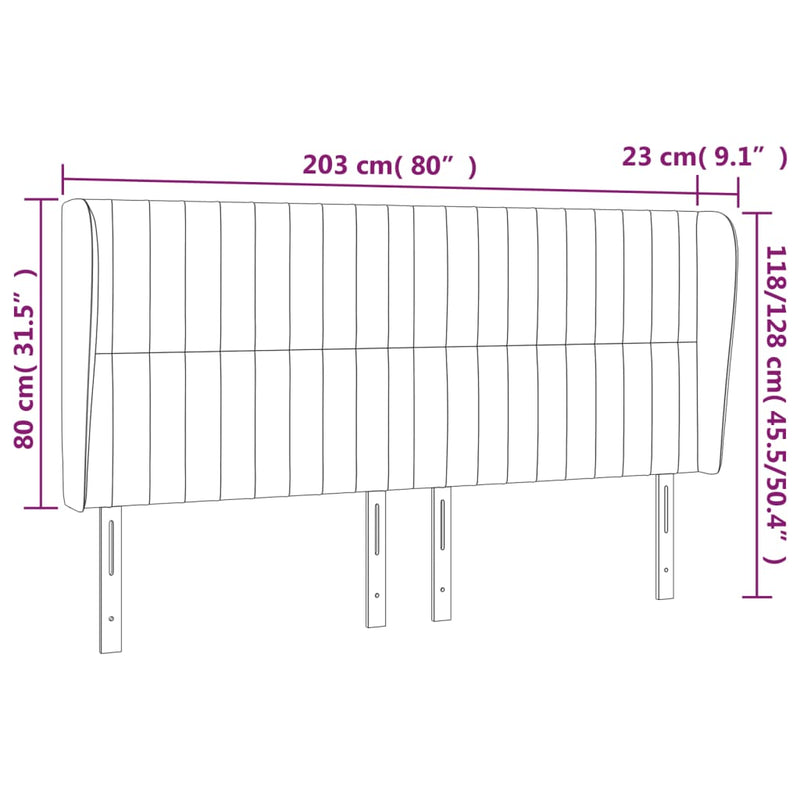 vidaXL sötétkék bársony fejtámla szárnyakkal 203x23x118/128 cm