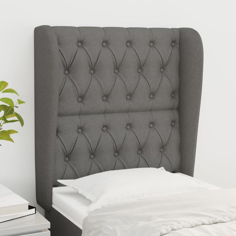vidaXL sötétszürke szövet fejtámla szárnyakkal 83 x 23 x 118/128 cm