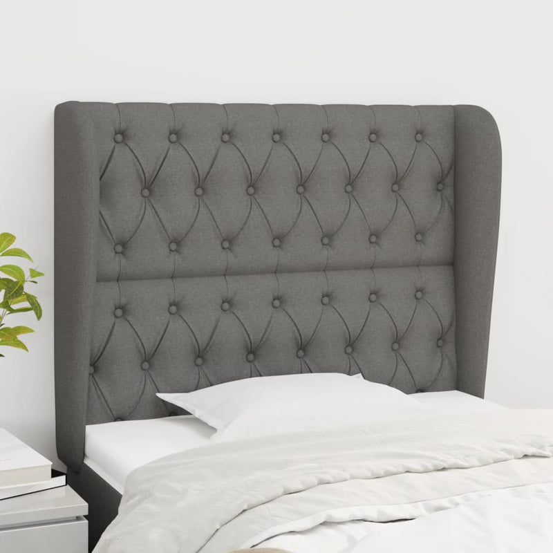 vidaXL sötétszürke szövet fejtámla szárnyakkal 93 x 23 x 118/128 cm