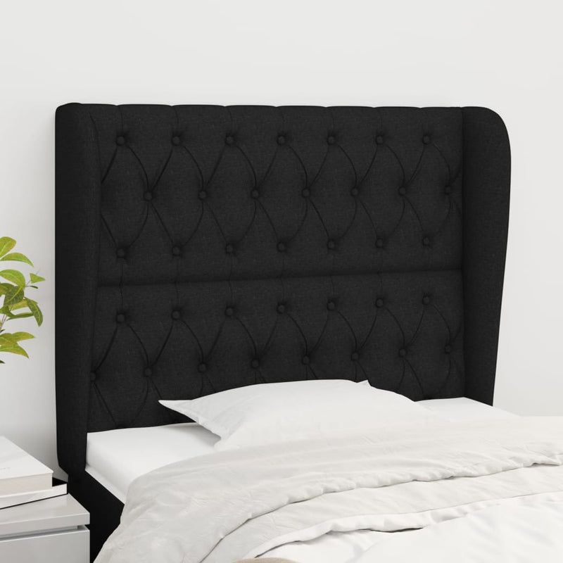 vidaXL fekete szövet fejtámla szárnyakkal 93 x 23 x 118/128 cm