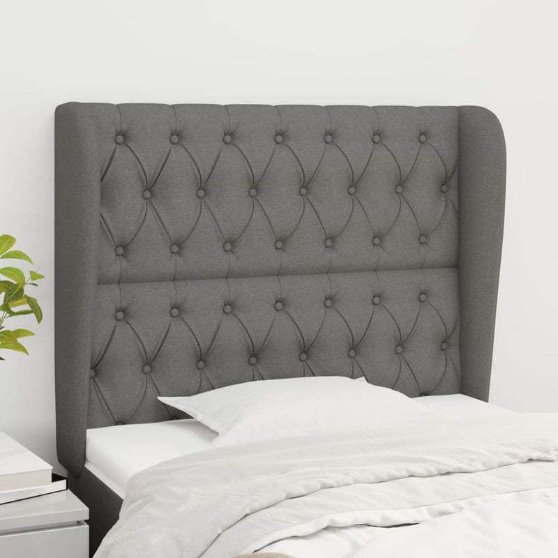 vidaXL sötétszürke szövet fejtámla szárnyakkal 103 x 23 x 118/128 cm