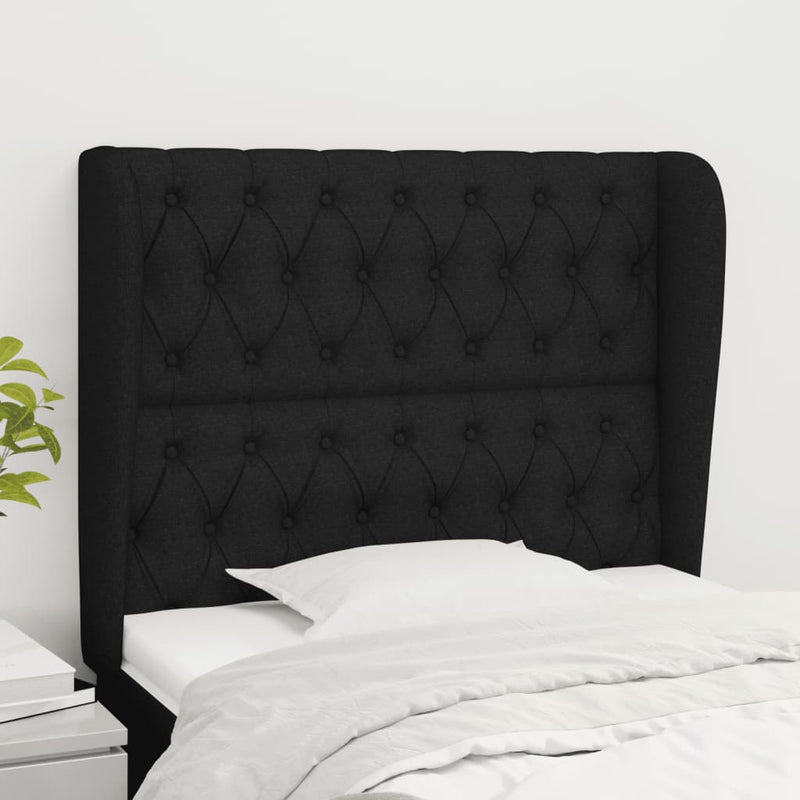 vidaXL fekete szövet fejtámla szárnyakkal 103 x 23 x 118/128 cm