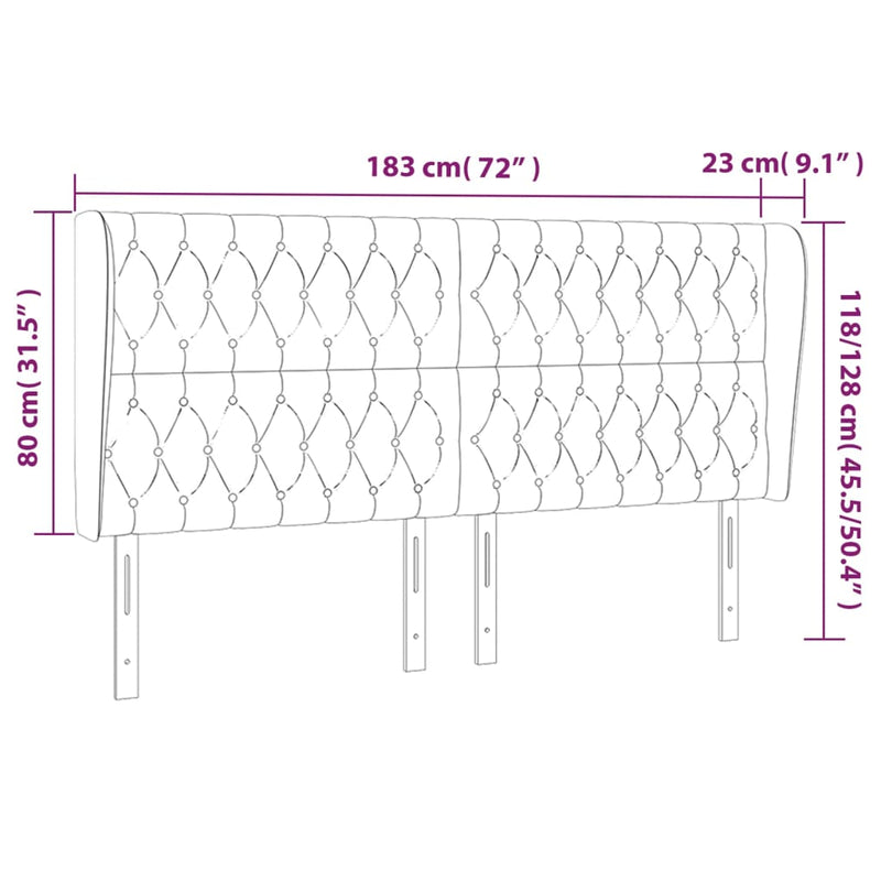 vidaXL fekete szövet fejtámla szárnyakkal 183x23x118/128 cm