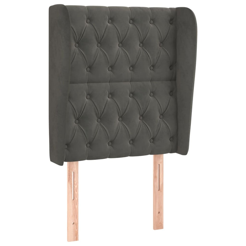 vidaXL sötétszürke bársony fejtámla szárnyakkal 83 x 23 x 118/128 cm