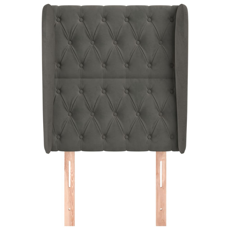 vidaXL sötétszürke bársony fejtámla szárnyakkal 83 x 23 x 118/128 cm