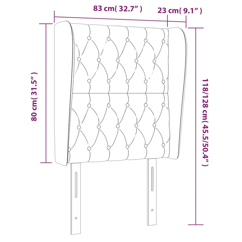 vidaXL fekete bársony fejtámla szárnyakkal 83 x 23 x 118/128 cm