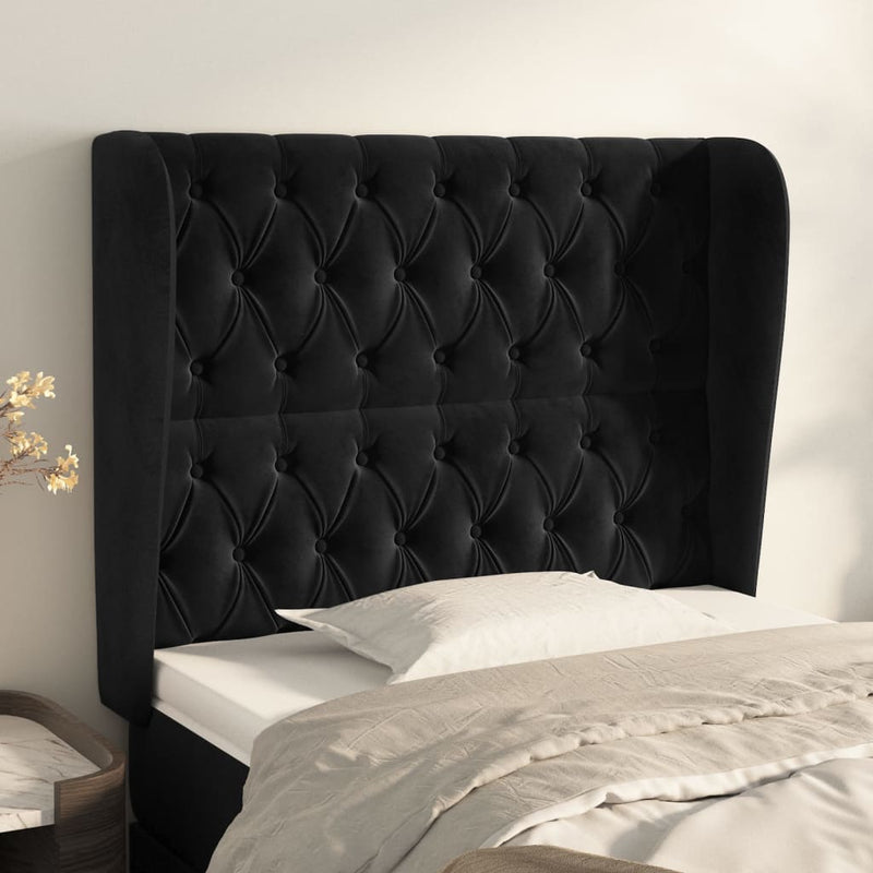 vidaXL fekete bársony fejtámla szárnyakkal 93 x 23 x 118/128 cm